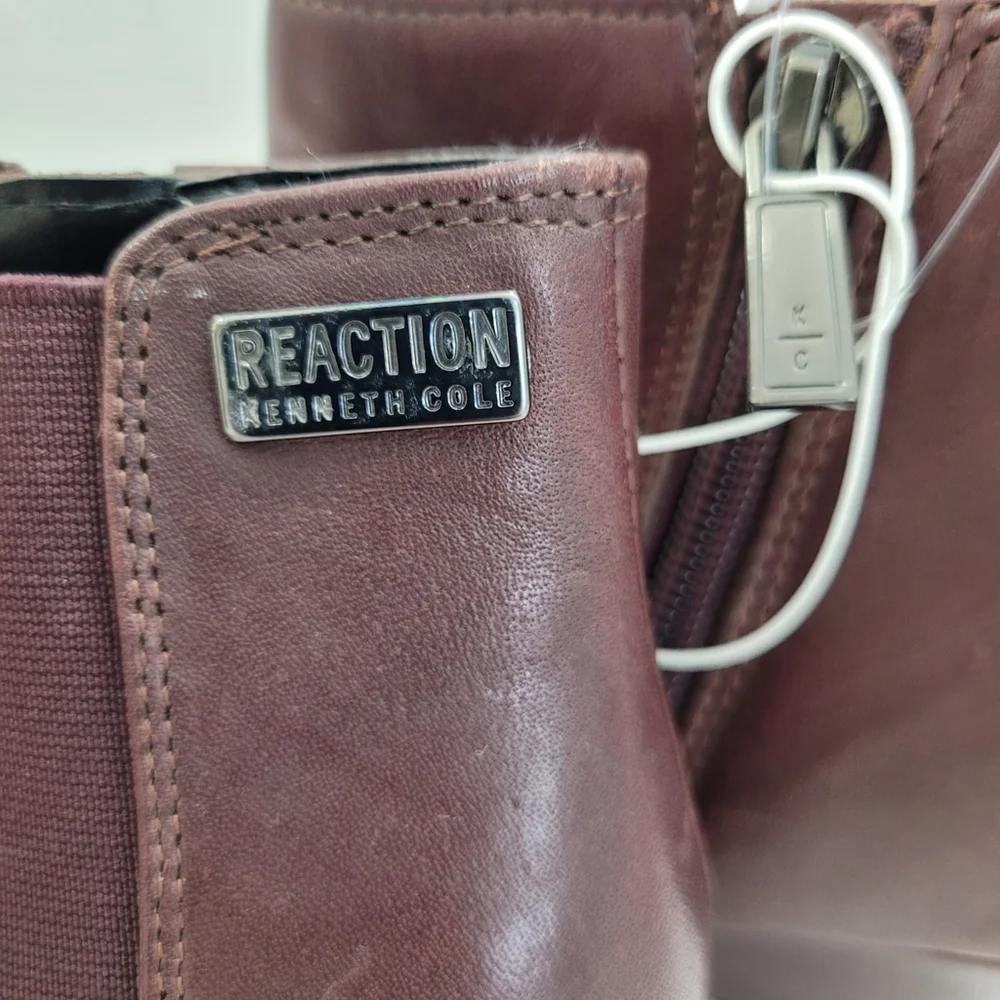 NWOB Women's Reaction Kenneth Cole Marcy Brown Genuine Leather Wedge Booties 5 - Picture 5 of 10